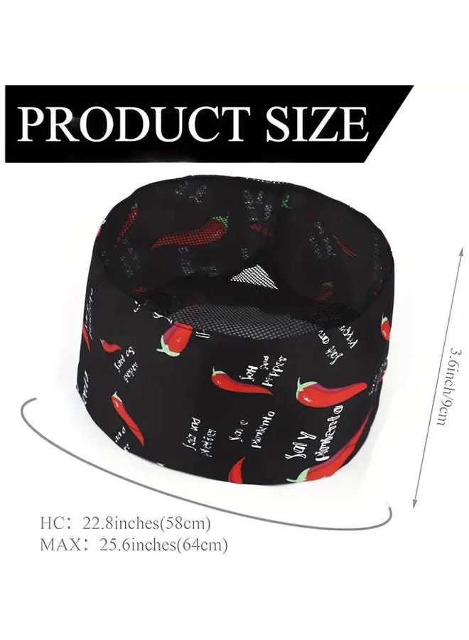 2 Pack Black Adjustable Chef Caps Breathable Mesh Top Cotton Kitchen Hats - Image 2